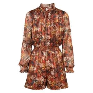 Adelyn Rae Orange & Red Floral Long Sleeve Shorts Romper